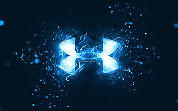 Under Armour blue logo, , blue neon lights, creative, blue abstract background, Under Armour logo, brands, Under Armour HD wallpaper