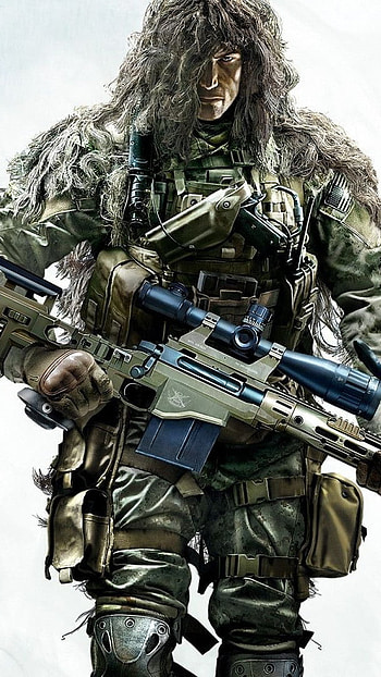 Gille with awm, gille suit, awm, sniper, pubg, battle ground HD phone wallpaper