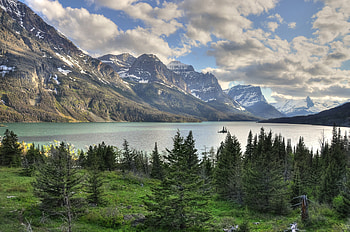 Nature, Trees, Sky, Mountains, Clouds, Rocks, Lake HD wallpaper