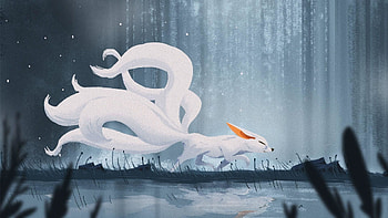 Kyubi no kitsune, Japanese fox spirit, Stunning mythical creature, Striking artwork HD wallpaper