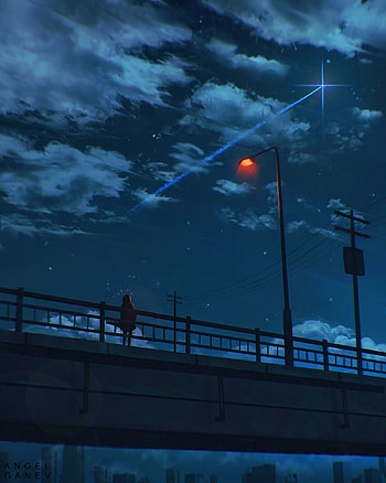 Night, Art, Sky, Dark, Bridge, Lantern, Lamp, Loneliness HD phone wallpaper