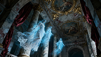 Baroque Specters in a Gilded Hall —, Ghost, Church, Columns HD wallpaper