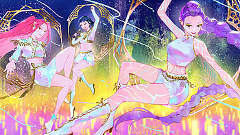 KPop Demon Hunters: Vibrant Anime Blast, KPop Demon Hunters, Rumi (KPop Demon Hunters), Mira (KPop Demon Hunters), Zoey (KPop Demon Hunters) HD wallpaper