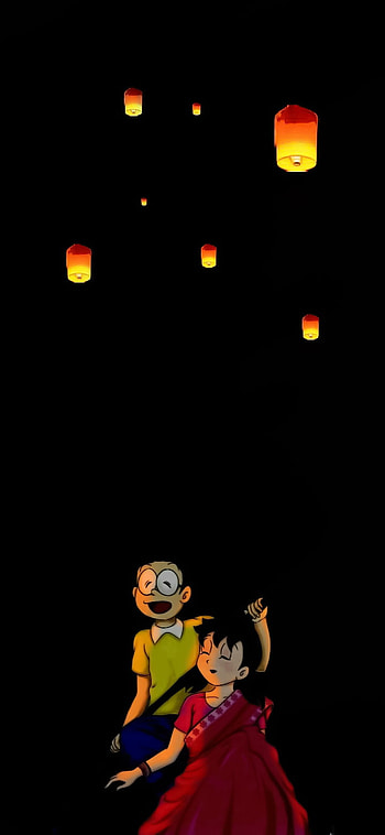 Nobita & suzuka, red, art HD phone wallpaper