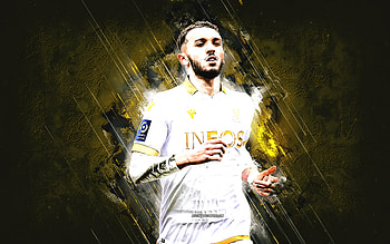 Amine Gouiri, OGC Nice, french soccer player, stone yellow background, soccer, Ligue 1, Gouiri Nice HD wallpaper