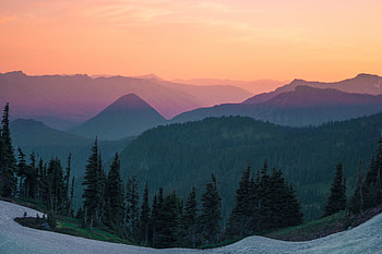 Nature, Trees, Sunset, Sky, Mountains, View From Above HD wallpaper