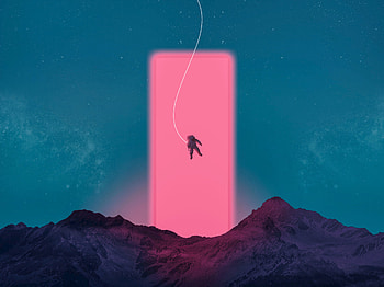 Neon, Art, Universe, Mountains, Cosmonaut HD wallpaper