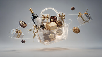Floating Luxe Gift Basket — HD wallpaper