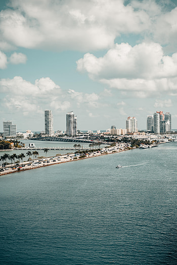 Cities, Sea, Palms, City, Building, Road, Boat HD phone wallpaper