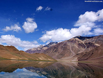 Over and Under Blue, blue, white, hills, clouds, sky, lake HD wallpaper