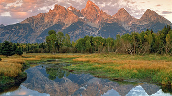 beautiful nature landscape, mountains, reflection, forest, lake HD wallpaper