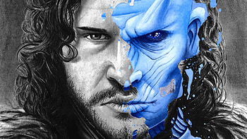 Two Face Jon Snow White Walker Splatter Portrait , white-walkers, game-of-thrones-season-8, tv-shows, artist, artwork, digital-art, jon-snow HD wallpaper
