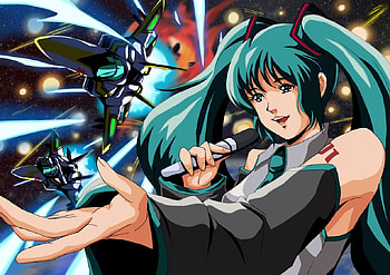 Hatsune Miku Mynmay, anime, hatsune miku, lynn mynmay, green hair, singer, macross, vocaloid, diva HD wallpaper