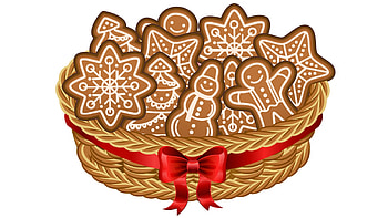 Merry Christmas!, basket, craciun, christmas, red, card, gingerbread, bow, cookies HD wallpaper