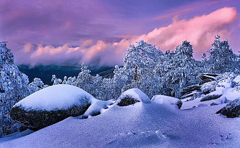 snow in the mountains, winter, sky, mountains, snow HD wallpaper