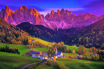Village in the Italian Alps, Twilight, Alps, Villages, Landscapes, Mountains, Nature, Italy, Sunsets, Cityscapes HD wallpaper