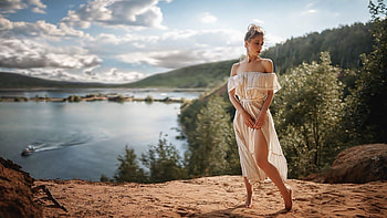 Summer Day, sweet, summer, girl, lake HD wallpaper