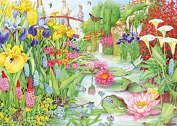 Water Garden, garden, flowers, people, water HD wallpaper