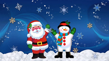Santa and Friend, artwork, snowman, snowflakes, snow, christmas HD wallpaper