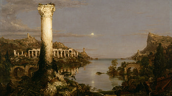 Desolation, final work in The Course of Empire by Thomas Cole, Painting, Ruin, Pillar, Artistic Landscape HD wallpaper