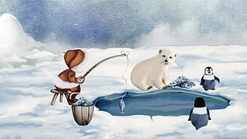 Fishing With Friends, winter, polar bear, fishing, firefox persona, cold, alaska, eskimo, penguins, snow, fish, north pole, ice HD wallpaper