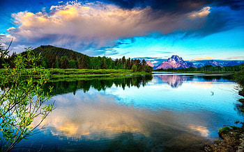 Nature, Sky, Mountains, Clouds, Lake, Water Surface, Brightly, Contrast HD wallpaper