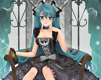 Elegant, vocaloid, long hair, dress, miku hatsune, beauty, nice, miku, lady, vocaloids, hatsune, maiden, , female, sweet, hatsune miku, ribbon, twintail, girl, beautiful, anime girl, anime, pretty, green hair, twin tail, lolita, gown, lovely HD wallpaper