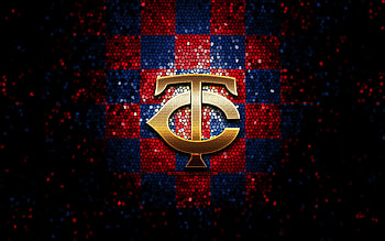 Minnesota Twins emblem, glitter logo, MLB, red blue checkered background, american baseball team, Major League Baseball, mosaic art, baseball, Minnesota Twins HD wallpaper