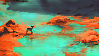 Fantasy Landscape Scenery Raindeer , scenery, artist, artwork, digital-art, Reindeer, deviantart HD wallpaper