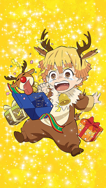 Zenitsu navideño, navidad, kimetsu no yaiba, crismas, anime HD phone wallpaper