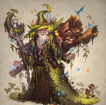 Radagast the Green, art, man, wizard, lotr, jenny brozek, fantasy, green, luminos, forest, hat HD wallpaper