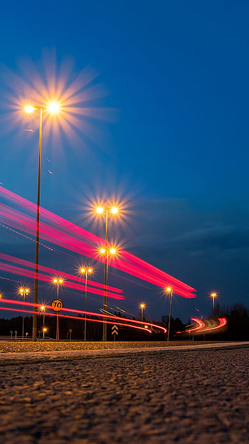 night, glow, road, graphy, time lapse HD phone wallpaper