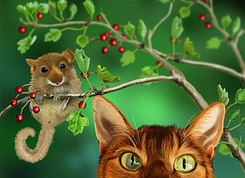 The Stalker, mouse, hungry, stalking, cat, tree HD wallpaper