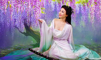 Blossom, classic, asian, art, girl, beautiful, people, serene, beauty, nice, woman, digital, fantasy, pretty, flowers HD wallpaper