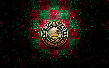 ATK Mohun Bagan FC, glitter logo, ISL, purple green checkered background, soccer, indian football club, ATK Mohun Bagan FC logo, mosaic art, football, ATK Mohun Bagan, India HD wallpaper