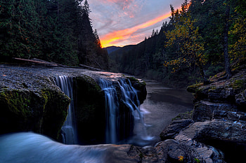Evening by the river, sky, forrest, water, color HD wallpaper