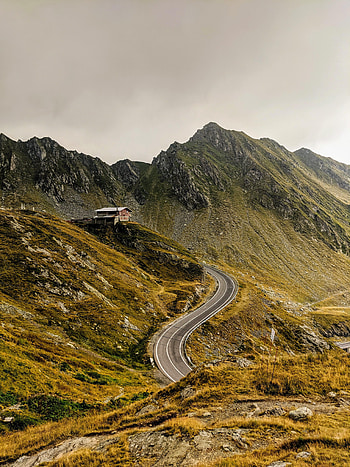 Nature, Grass, Mountains, Road, Winding, Sinuous, Hut HD phone wallpaper
