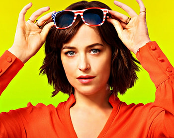 Dakota Johnson, sunglasses, yellow, girl, orange, actress, woman HD wallpaper