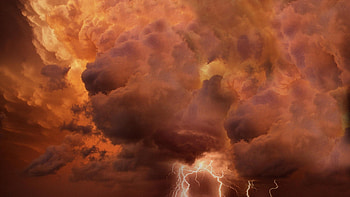 hell on earth, clouds, lightning, sky, fiery HD wallpaper