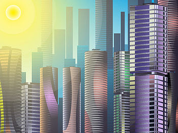 Art, Sun, City, Building, Skyscrapers HD wallpaper
