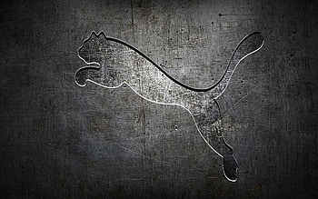 Puma metal logo, metal backgrounds, fashion brands, Puma logo, creative, metal carving, Puma HD wallpaper