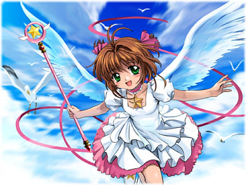 sakura card captor, sakura kinomoto, wings, anime, sky, manga HD wallpaper