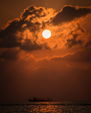 Nature, Sunset, Sea, Sun, Clouds, Horizon, Ship HD phone wallpaper