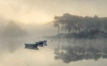 Lake Boat, mist, boat, Lake, fog HD wallpaper