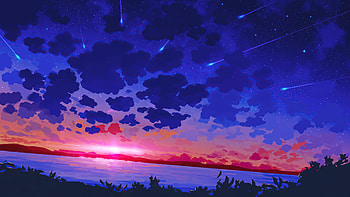 Sunset Lake Blue Clouds, artist, artwork, digital-art HD wallpaper