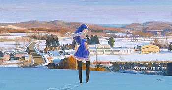 Anime Girl Blue Dress In Snow , anime-girl, anime, artist, artwork, digital-art HD wallpaper