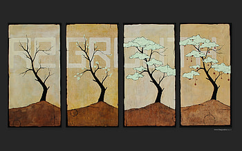 Regrowth, trees, nature, illustration, painting HD wallpaper