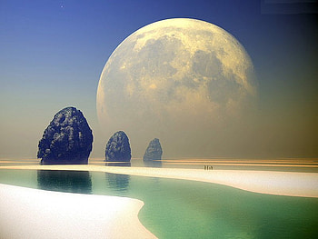 Peace Happy Content Satisfied, moon, rocks, figures HD wallpaper