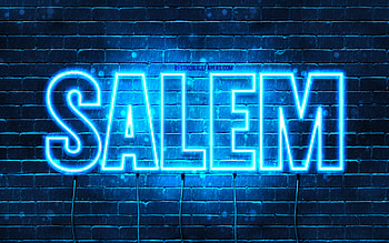 Salem, , with names, Salem name, blue neon lights, Happy Birtay Salem, popular arabic male names, with Salem name HD wallpaper