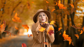 Fall Leaves, autumn, lady, leaves, fall HD wallpaper